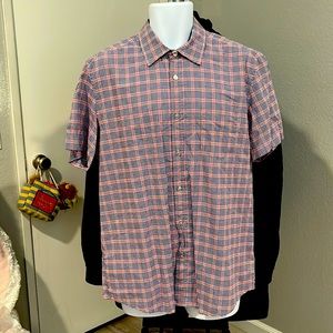 BOSS Hugo Boss XL mens short sleeve blue red and white gingham button down shirt